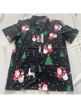 NWT MOLOKAI SURF Black Christmas Cheer Men’s Santa Snowman Shirt M Ugly Xmas